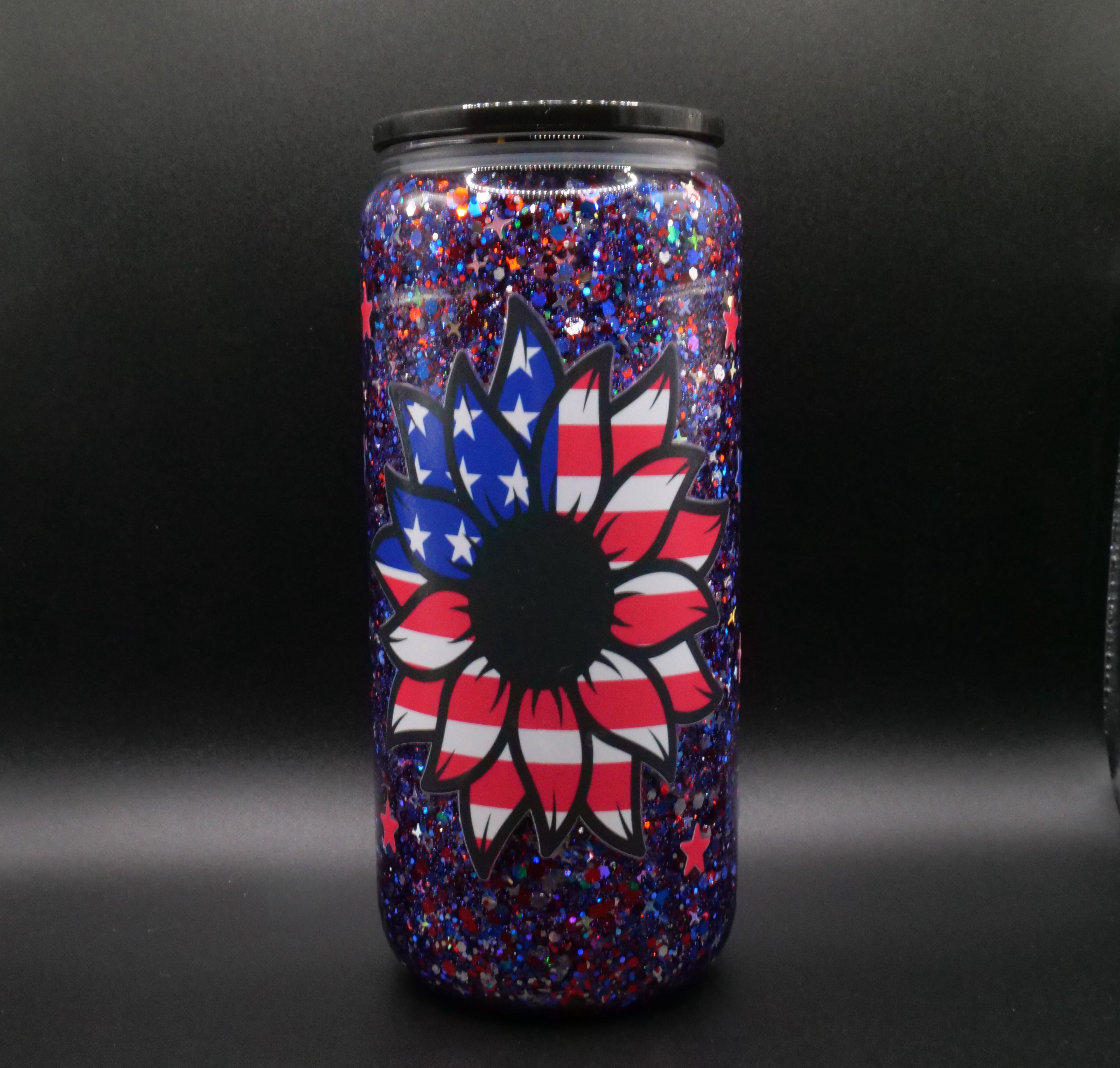 Glass 16oz Glitter (4th of July)
